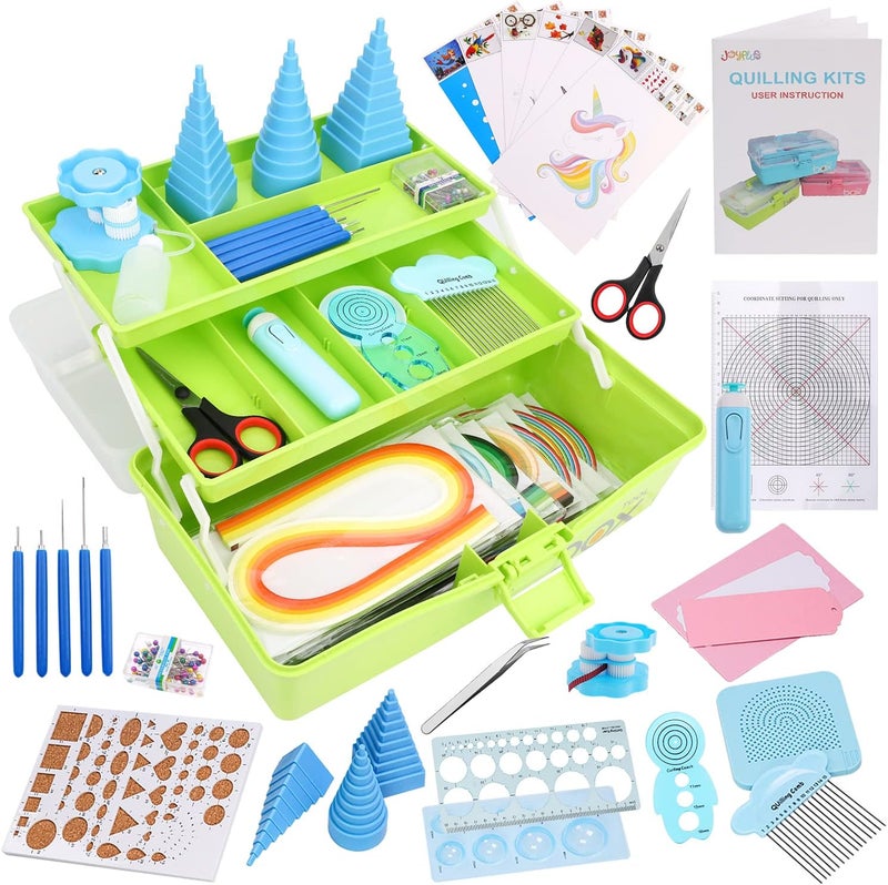 Joyplus Quilling Kits for Beginners with Manual, 24 Tools & Supplies with Durable Storage Box, Updated Paper Crimper Tool, Premium Husking Board & Electronic Pen Green - Image 1